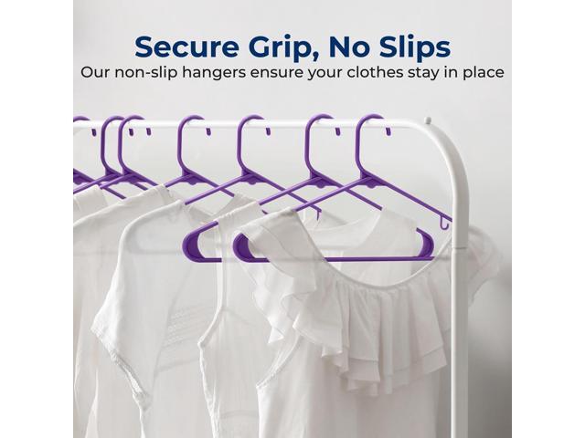 SereneLife 30-Pack Plastic Non-Slip Hangers with 360° Swivel Hook - Purple