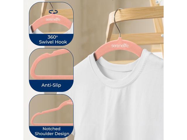 SereneLife 30-Pack Velvet Non-Slip Hangers with 360° Swivel Hook - Pink