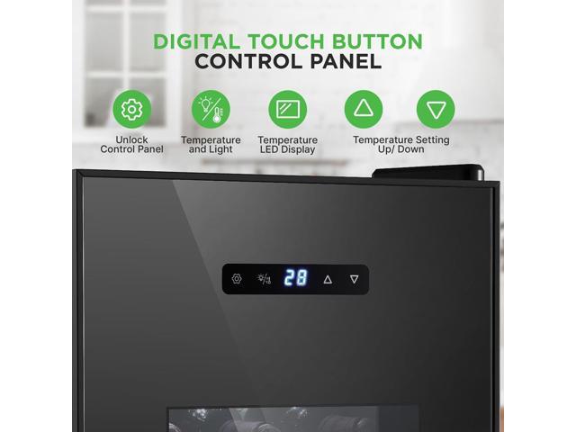 NutriChef Wine Chilling Refrigerator Cellar - Single-Zone Wine Cooler, Digital Touch Control, 12 Bottle Capacity