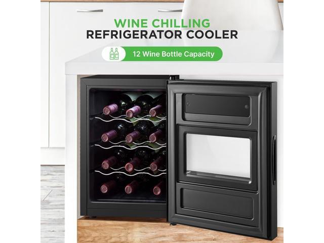 NutriChef Wine Chilling Refrigerator Cellar - Single-Zone Wine Cooler, Digital Touch Control, 12 Bottle Capacity