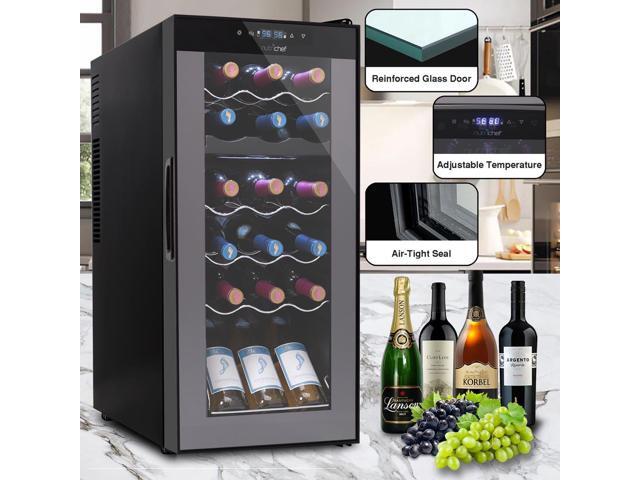 NutriChef Dual-Zone Wine Chilling Refrigerator Cellar - Digital Touch Control, 18 Bottle Capacity, Compressor Fan Cooling