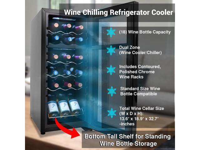 NutriChef Dual-Zone Wine Chilling Refrigerator Cellar - Digital Touch Control, 18 Bottle Capacity, Compressor Fan Cooling
