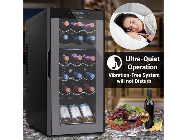 NutriChef Dual-Zone Wine Chilling Refrigerator Cellar - Digital Touch Control, 18 Bottle Capacity, Compressor Fan Cooling