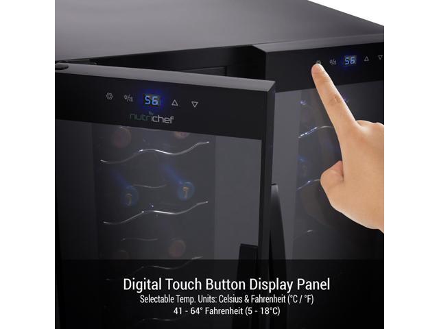NutriChef Dual-Zone Wine Chilling Refrigerator Cellar - Digital Touch Control, 24 Bottle Capacity, Compressor Fan Cooling