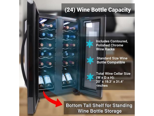 NutriChef Dual-Zone Wine Chilling Refrigerator Cellar - Digital Touch Control, 24 Bottle Capacity, Compressor Fan Cooling