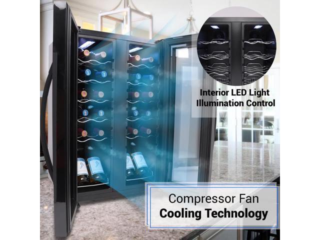 NutriChef Dual-Zone Wine Chilling Refrigerator Cellar - Digital Touch Control, 24 Bottle Capacity, Compressor Fan Cooling
