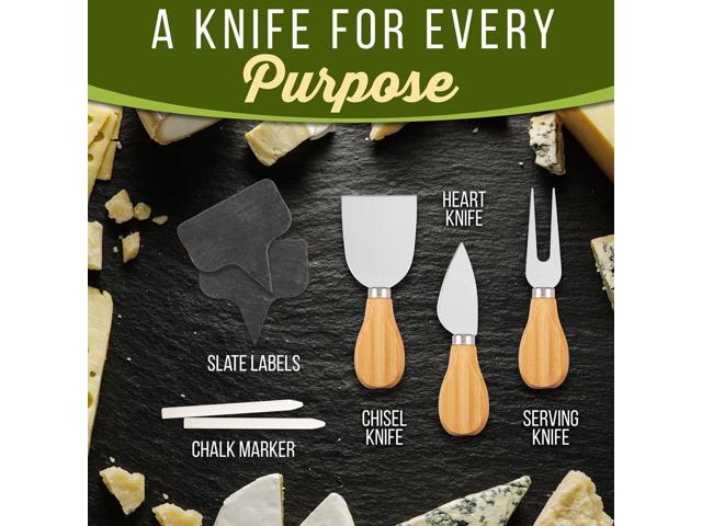 NutriChef Cheese Board Food Serving Set Includes Cutting Knives, Ceramic Bowls, Chalk Markers and Slate Labels