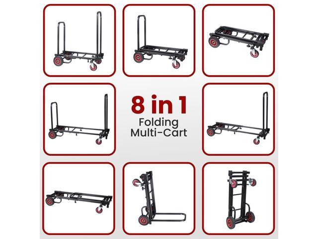 Pyle Adjustable Professional Equipment Cart - 8-in-1 Folding Multi-Cart, Hand Truck/Dolly/Platform Cart