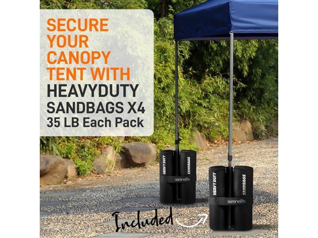 SereneLife 10x10 ft. Pop Up Tent, Commercial Instant Shelter, Waterproof Polyester, Portable with Wheeled Carry Bag & Sand Bags - SLGZ10BU (Navy Blue)