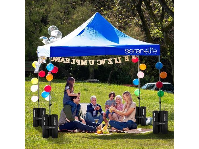 SereneLife 10x10 ft. Pop Up Tent, Commercial Instant Shelter, Waterproof Polyester, Portable with Wheeled Carry Bag & Sand Bags - SLGZ10BU (Navy Blue)