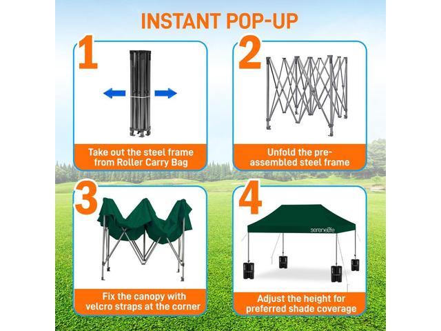SereneLife 10x15 ft. Pop Up Canopy Tent, Commercial Instant Shelter, Waterproof Polyester, Portable with Wheeled Carry Bag & Sand Bags - SLGZ15FG...