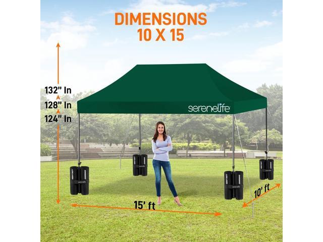 SereneLife 10x15 ft. Pop Up Canopy Tent, Commercial Instant Shelter, Waterproof Polyester, Portable with Wheeled Carry Bag & Sand Bags - SLGZ15FG...