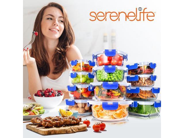 SereneLife 24-Piece High Borosilicate Glass Food Storage Containers Set with Locking Lids - SLGL24BL