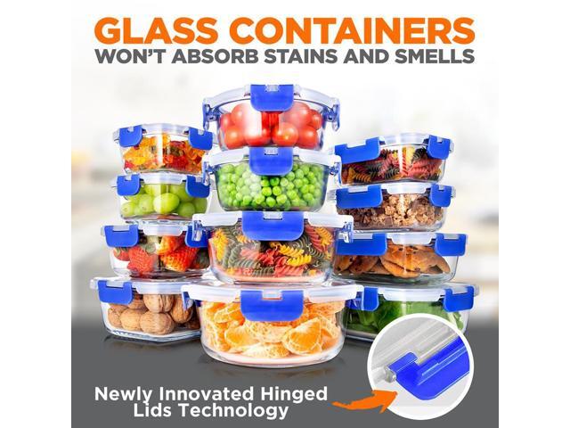 SereneLife 24-Piece High Borosilicate Glass Food Storage Containers Set with Locking Lids - SLGL24BL