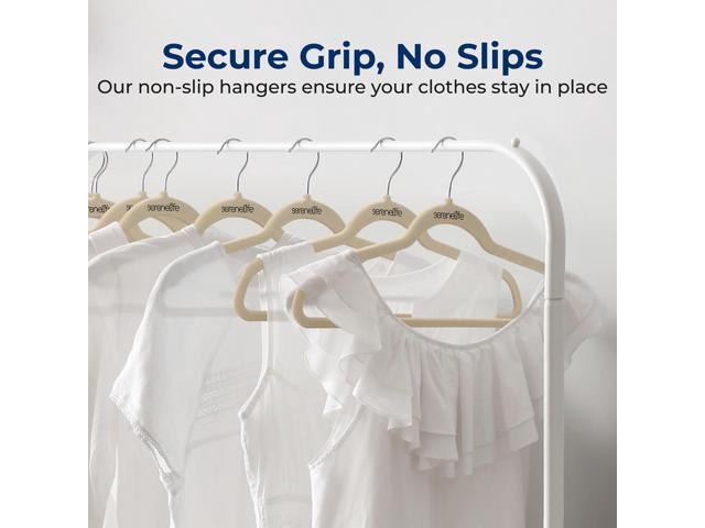SereneLife 50-Piece Non-Slip Velvet Hangers with 360° Swivel Hook - SLHVELIVOR50 - Ivory