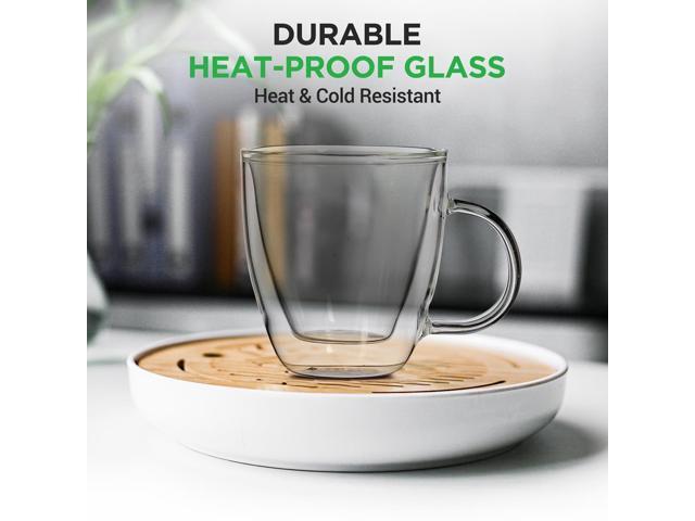 NutriChef 5.2oz Clear Glass Coffee Mug Set - NGCOF702 - 2-Piece Hand-Blown Thermal Shock Resistant Glasses