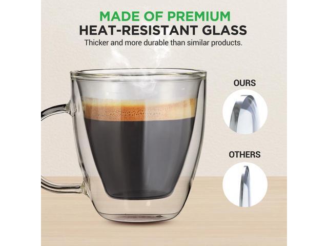 NutriChef 5.2oz Clear Glass Coffee Mug Set - NGCOF702 - 2-Piece Hand-Blown Thermal Shock Resistant Glasses