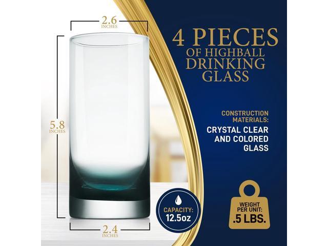 NutriChef 4-Piece Crystal Clear Highball Drinking Glass Set - NGLCUB4 - 12.5oz Heavy Base Tall Tumblers