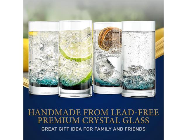 NutriChef 4-Piece Crystal Clear Highball Drinking Glass Set - NGLCUB4 - 12.5oz Heavy Base Tall Tumblers