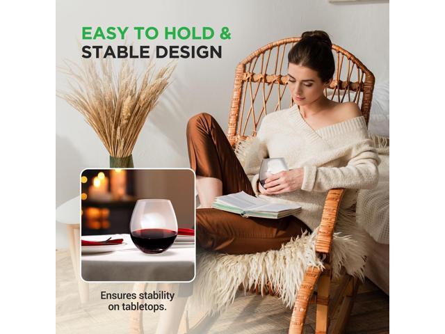 NutriChef 4-Piece Crystal Stemless Wine Glass Set - NGLWN38 - 19oz Hand-Blown Ice Crack Design
