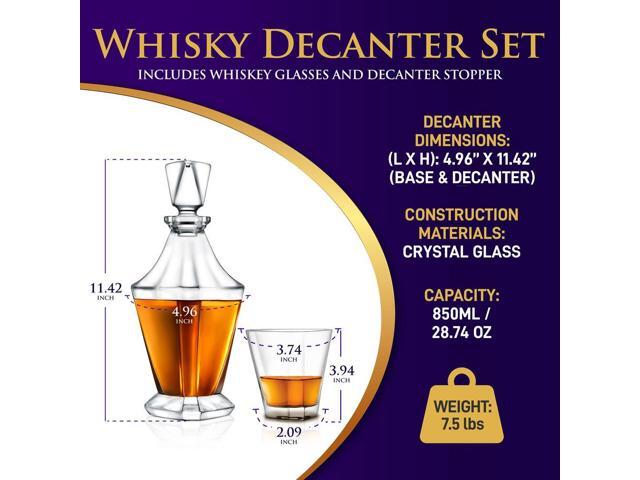 NutriChef 5-Piece Whiskey Decanter Set with 4 Glasses - NCGD4C423 - 28.74oz Classic Crystal Decanter