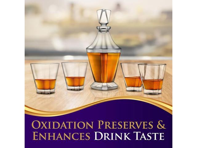 NutriChef 5-Piece Whiskey Decanter Set with 4 Glasses - NCGD4C423 - 28.74oz Classic Crystal Decanter