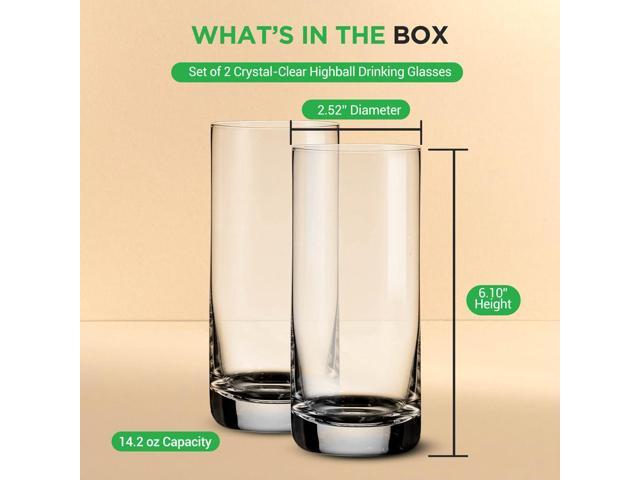 NutriChef 2-Piece Highball Drinking Glass Set - NGLCP42 - 14.2oz Crystal Tall Tumblers