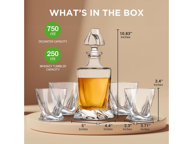 NutriChef Whiskey Decanter Set - 750ml Crystal Glass with Whiskey Glasses & Stopper, Aerator Design for Scotch, Brandy, Vodka - NCGD4C981