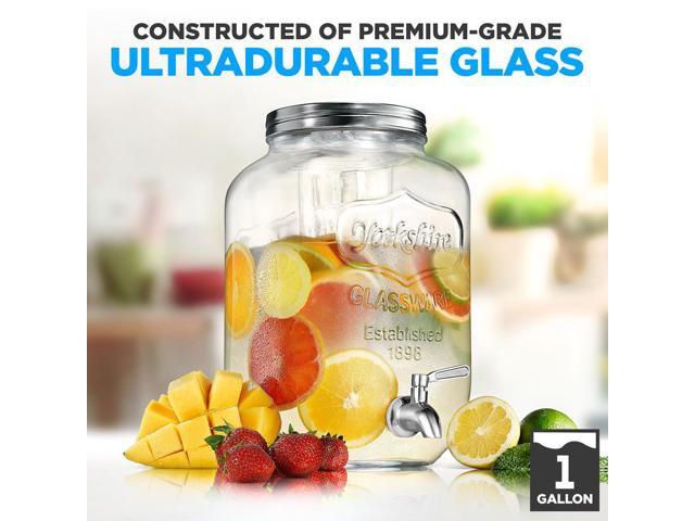 NutriChef 1-Gallon Glass Beverage Dispenser with Stainless Steel Tap, Spigot & Metal Lid, Plastic Infuser - NCDISG1