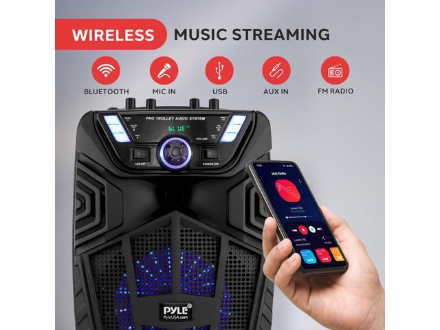 Pyle 480W Portable Bluetooth PA Speaker with Speaker Stand 8' Rechargeable Outdoor Karaoke Speaker System w/Wireless Mic, Wheels, TWS, Party...