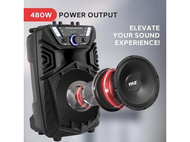 Pyle 480W Portable Bluetooth PA Speaker with Speaker Stand 8' Rechargeable Outdoor Karaoke Speaker System w/Wireless Mic, Wheels, TWS, Party...