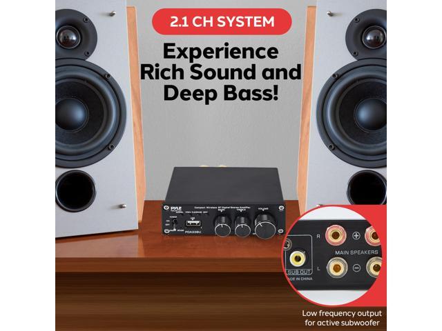 Pyle 200W 2.1 CH Wireless Bluetooth 5.0 Stereo Power Amplifier - Mini Amp with USB Player - RCA Input - Subwoofer Output - Bass & Treble Control -...