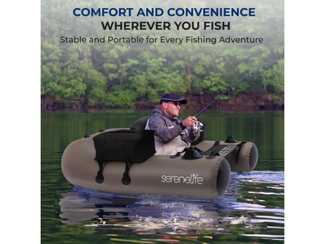Serenelife Inflatable Fishing Float Tube PVC Belly Boat for Angling with Fishing Rod Holders, 2 Waterproof Storage Pockets, Fish Ruler, 220 lbs...