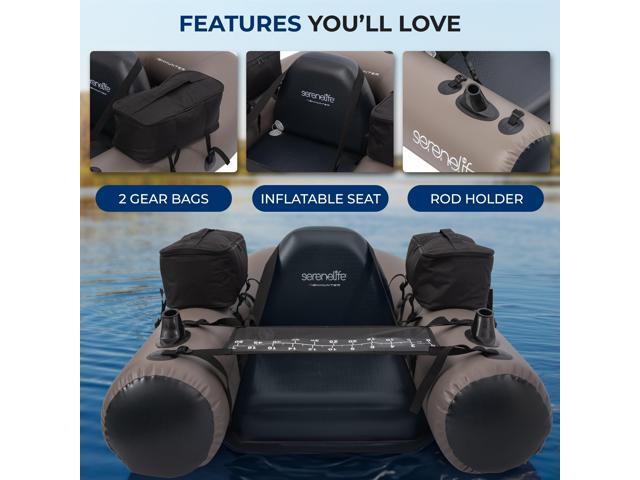 Serenelife Inflatable Fishing Float Tube PVC Belly Boat for Angling with Fishing Rod Holders, 2 Waterproof Storage Pockets, Fish Ruler, 220 lbs...