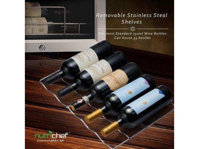 Nutrichef 34 Bottle Wine Fridge Single Zone Wine Chiller for Chilled Wines Adjustable Temperature 41F - 64 F Ultra Quiet Operation Wine...