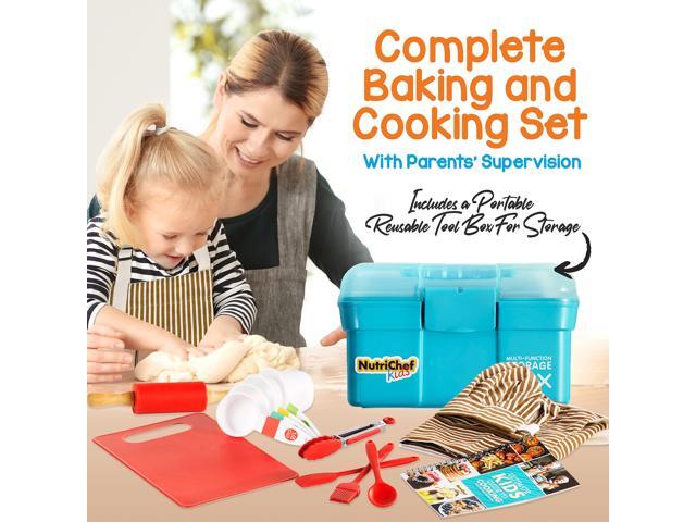NutriChef Kids Cooking & Baking Set - Complete Cooking Set for Girls & Boys, Includes Little Chef's Apron. Kitchen Supplies, Nylon Knives,...