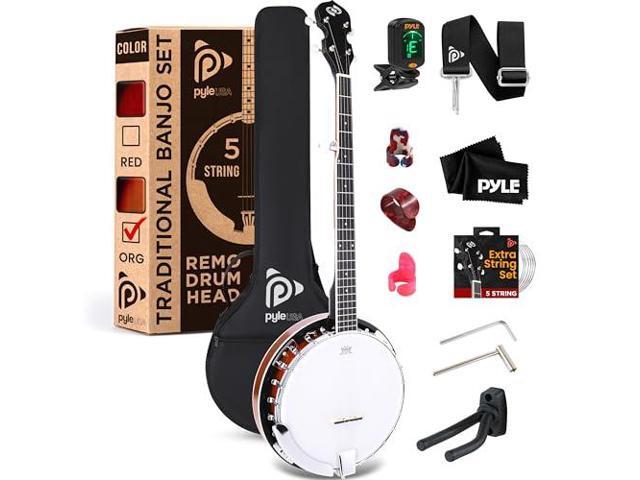 Pyle Banjo Kit with Remo Head and Sapele Resonator, 39' Full Size Traditional Open or Closed Back 5 String Instrument with 24 Brackets, Geared 5th...
