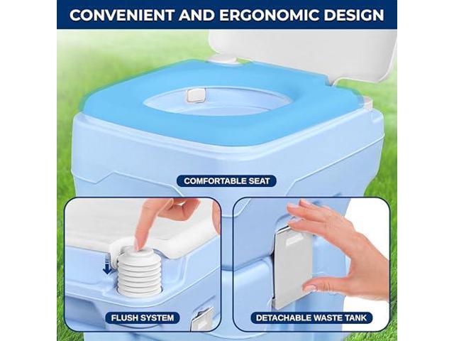 SereneLife 5.2 Gallon Portable Camping Toilet with Carry Bag, Plastic Funnel, and Hand Spray For Adults, Portable Potty for Camping, Hiking,...