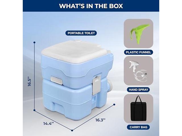 SereneLife 5.2 Gallon Portable Camping Toilet with Carry Bag, Plastic Funnel, and Hand Spray For Adults, Portable Potty for Camping, Hiking,...