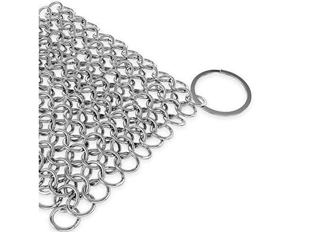 NutriChef Stainless Steel Cast Iron Cleaner - 3.94'x3.94' Rustproof Dishwasher Safe Chainmail Metal Scraper Cleaning Tool for Preseasoned Pans,...