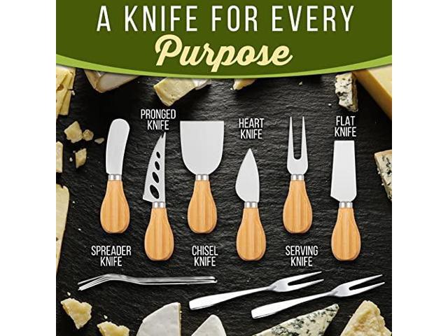 NutriChef 13' Round Bamboo Charcuterie Board SetExtra Large Organic Cheese Platter with Magnetic Sliding Lid, 6 Stainless Steel Knives & Forks, and...