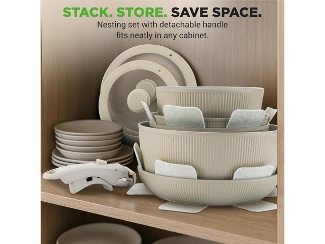 18-Piece Stylish Kitchen Cookware Set - Ceramic Nonstick Pots & Pans with Detachable Handles (Green)