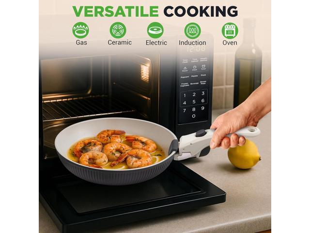 18-Piece Stylish Kitchen Cookware Set - Ceramic Nonstick Pots & Pans with Detachable Handles (Gray)