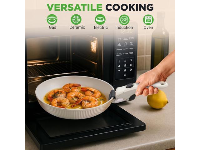 18-Piece Stylish Kitchen Cookware Set - Ceramic Nonstick Pots & Pans with Detachable Handles (Cream)