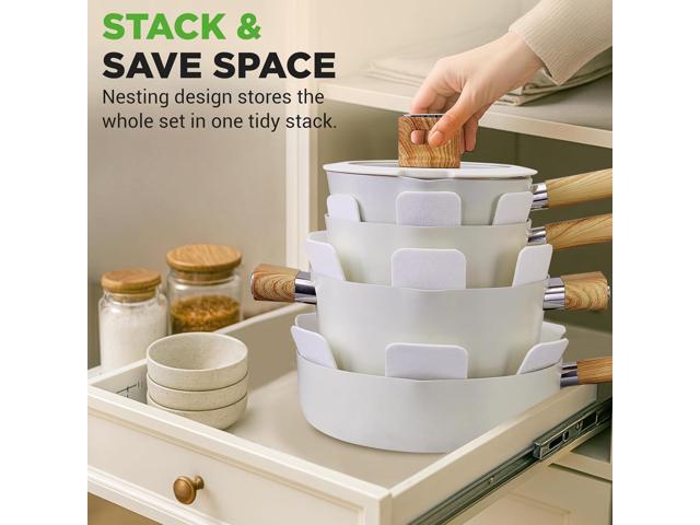 Kitchenware Pots and Pans - 14-piece Non-Stick Ceramic Induction Cookware Set with Glass Lid and Heat Resistance Lacquer with Handle (Beige)