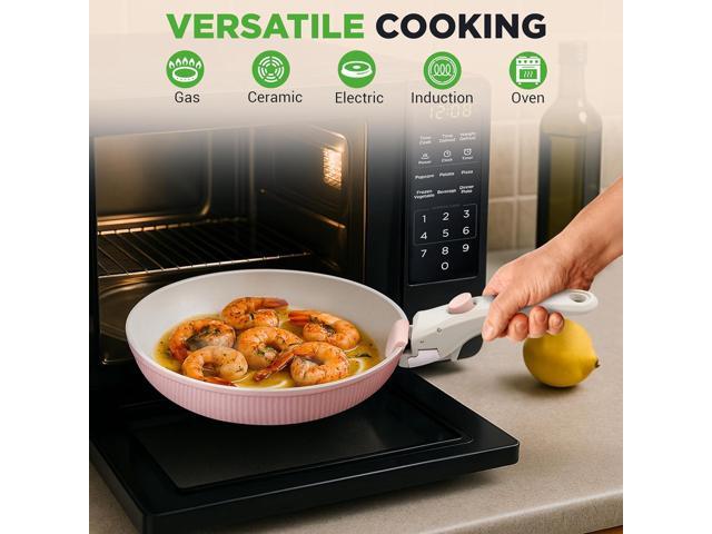 18-Piece Stylish Kitchen Cookware Set - Ceramic Nonstick Pots & Pans with Detachable Handles (Pink)