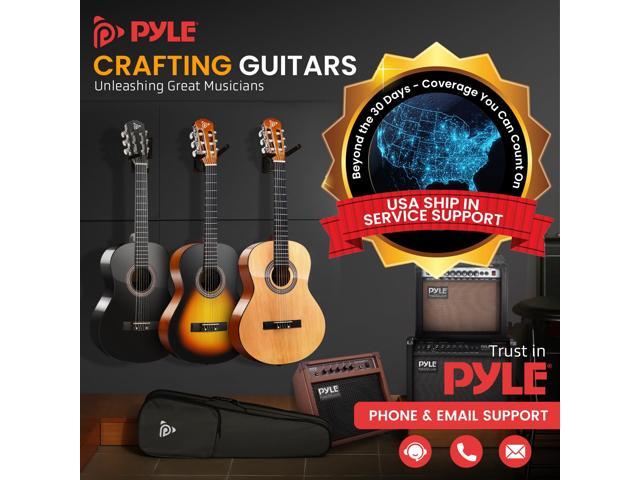 Pyle Classical Guitar Starter Kit - 34' 1/2 Size All Wood Instrument with Capo, Gig Bag, Strings, Strap, Picks (Black Gloss)