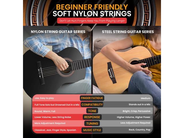 Pyle Classical Guitar Starter Kit - 34' 1/2 Size All Wood Instrument with Capo, Gig Bag, Strings, Strap, Picks (Black Gloss)