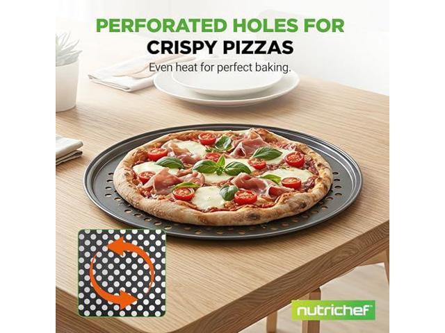 NutriChef 2-Pack 13 Non-Stick Pizza Pans, Round Pizza Pans for Oven, Commercial-Grade Carbon Steel, Non-Stick Gray Coating, Ideal for Baking Pizza,...