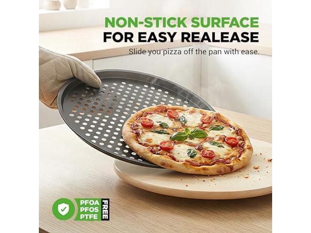 NutriChef 2-Pack 13 Non-Stick Pizza Pans, Round Pizza Pans for Oven, Commercial-Grade Carbon Steel, Non-Stick Gray Coating, Ideal for Baking Pizza,...
